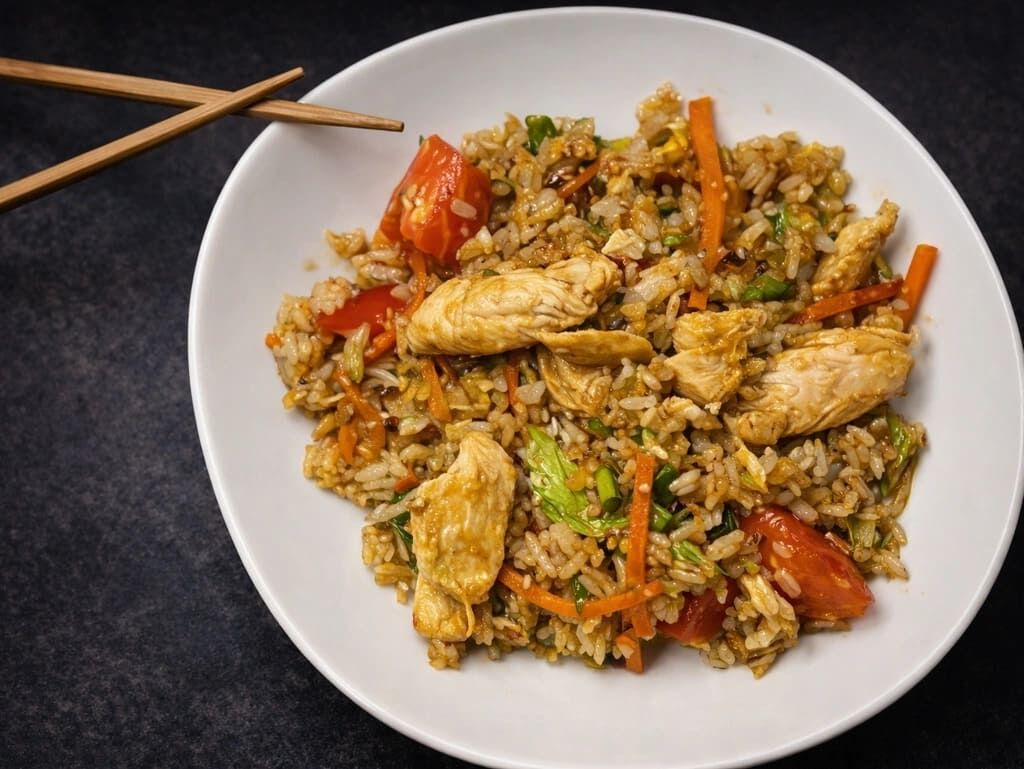 Рис по-тайськи з куркою й овочами